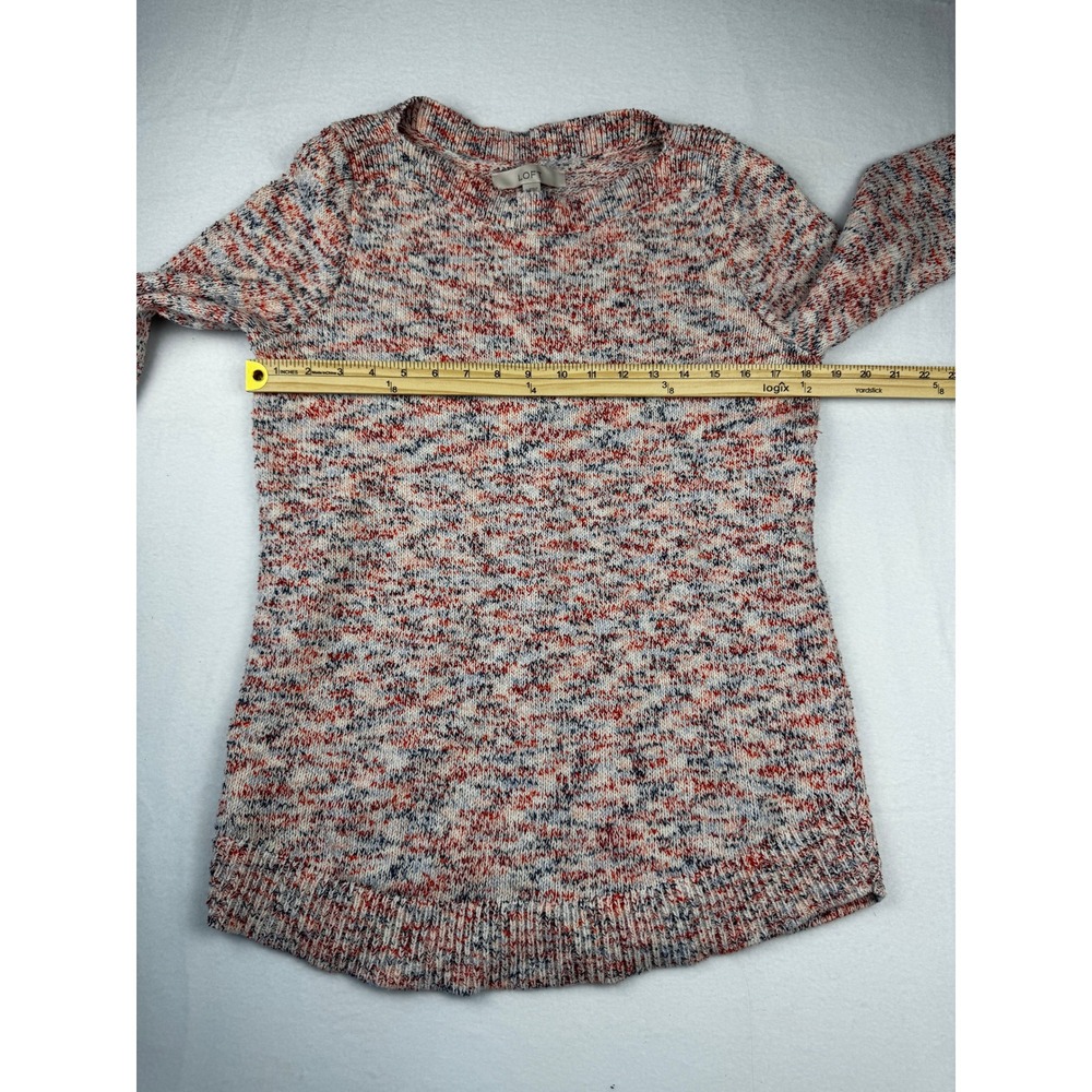 LOFT Womens Space Dye Crew Neck Sweater Red Blue White Marled Knit Size M - Picture 5 of 7